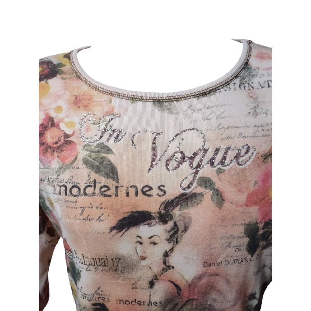 C. J. Banks Shirt Women's Size X Cotton T Shirt 3/4 Sleeves Beaded In Vogue - Picture 4 of 12